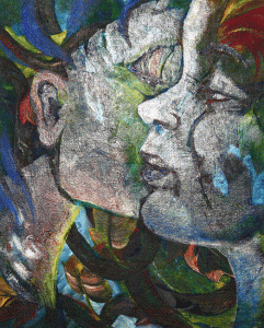 Gemini painting - faces in profile of two women
