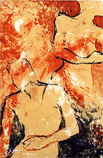 Passages Mediation painting female outlines on orange and yellow Passages Mediation painting female outlines on orange and yellow